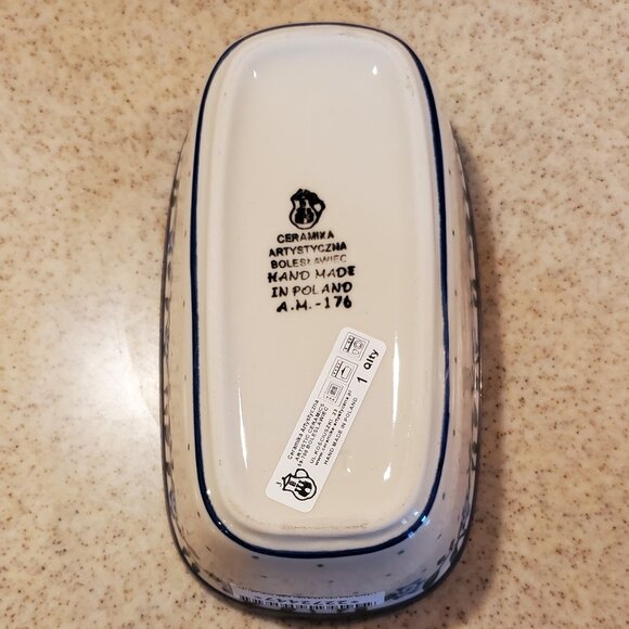 NWT Ceramika Artystyczna Mini Loaf Pan in Blue Rose Vine - Picture 4 of 7